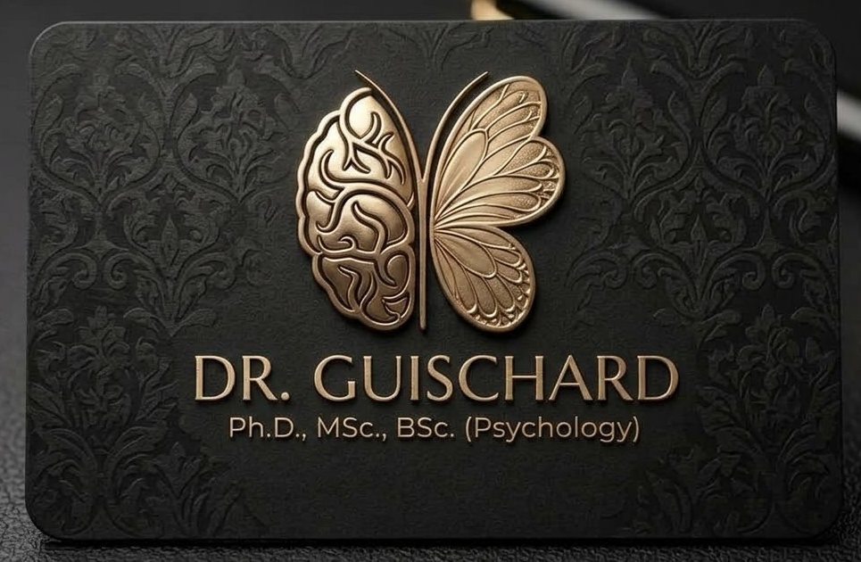 Dr. Guischard logo: a gold brain and butterfly emblem, Ph.D., M.Sc., B.Sc. Psychology